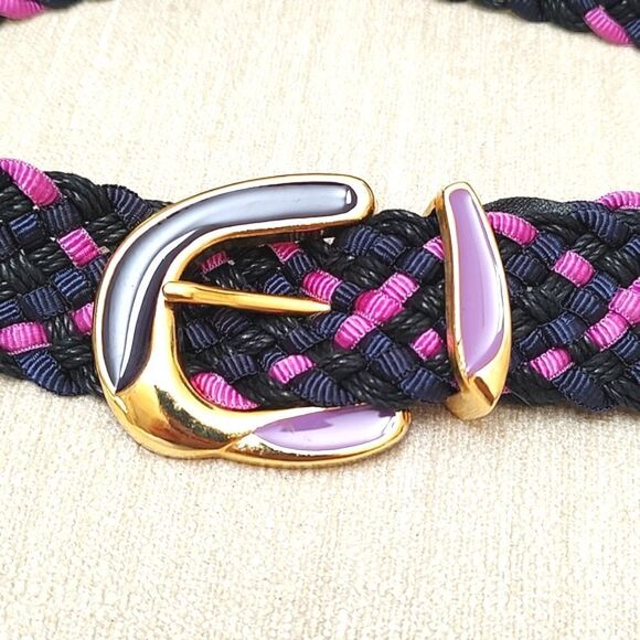 Vintage Woven Braided Belt Gold Statement Buckle Size M - Picture 8 of 9